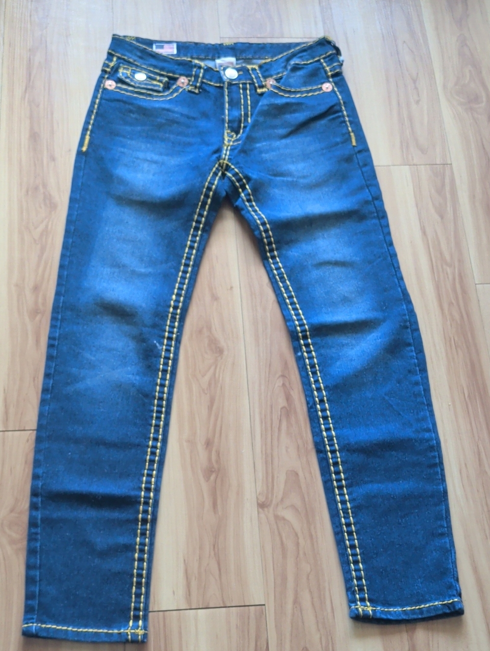 Men's Dark Blue Jeans with Contrast Yellow Stitching